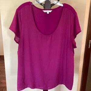 Cleo cap sleeve top with rayon overlay, Berry color, size XL